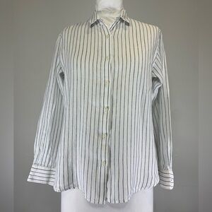 Uniqlo Striped 100% Premium Linen Button Down Shirt Size Medium